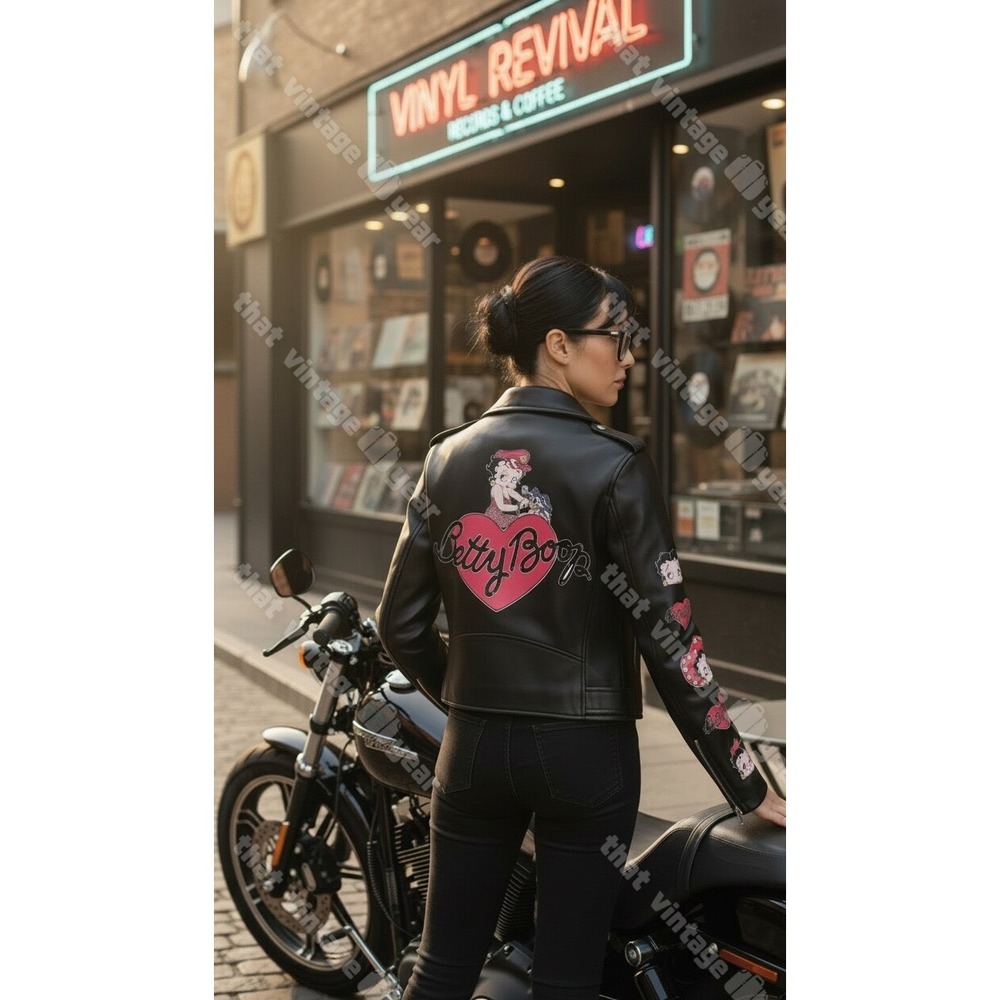 Dolls Kill Betty Boop Moto Faux Leather Jacket "A Little Ditty", Large